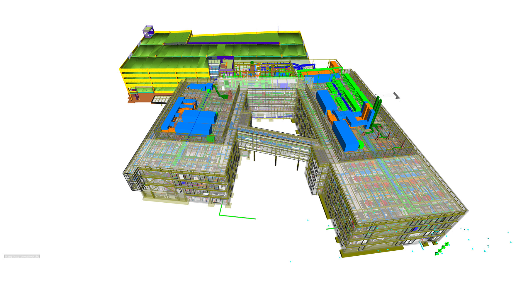 A 3D model of Penn Medicine Advanced Outpatient Care Center showing the building coordination.