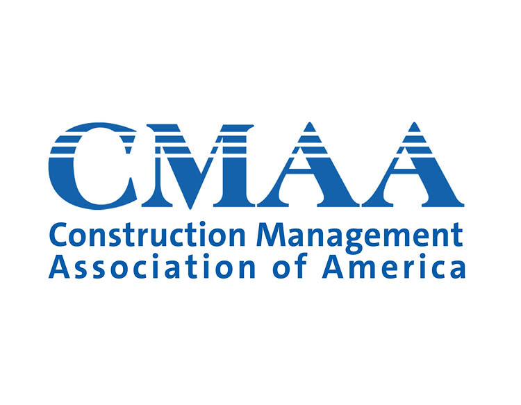 The logo of CMAA showcasing the three lines going through the main signage and ``Construction Management Association of America`` signage under it.