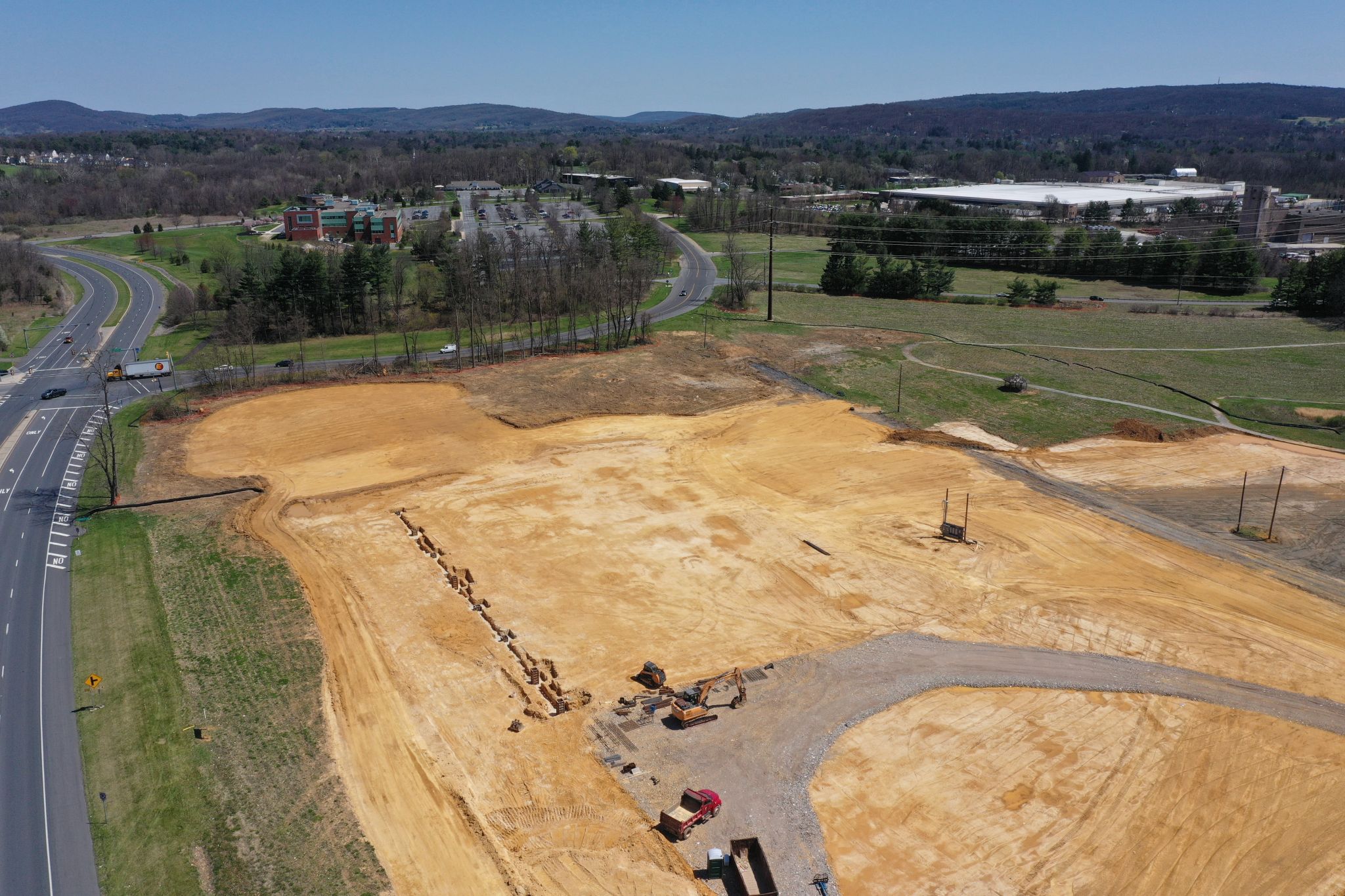 An aerial image of the active construction site of Good Shepherd Rehabilitation Facility.