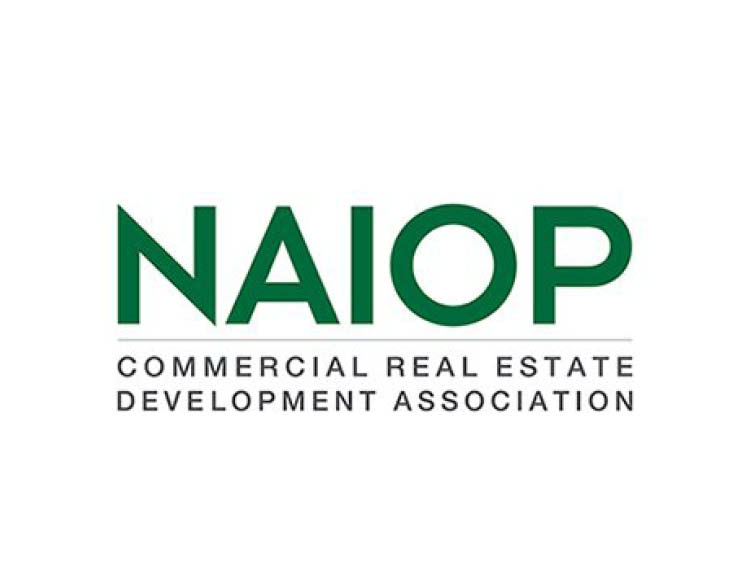 The logo of NAIOP featuring their name signage in green and ``Commercial Real Estate Development Association`` signage under it.