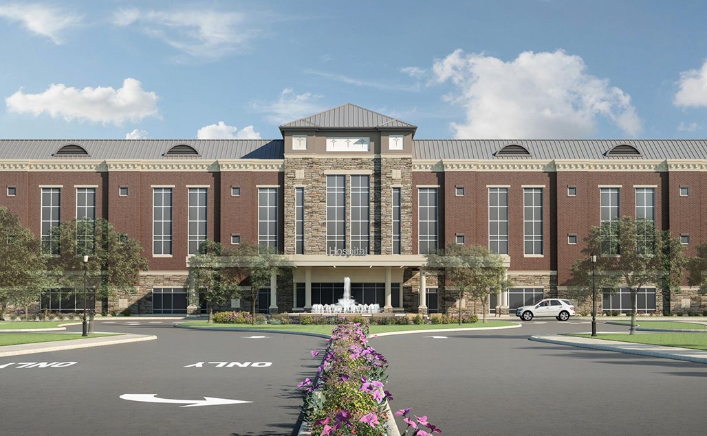 A rendering of the front facing view of the new St. Luke's University Health Network hospital.