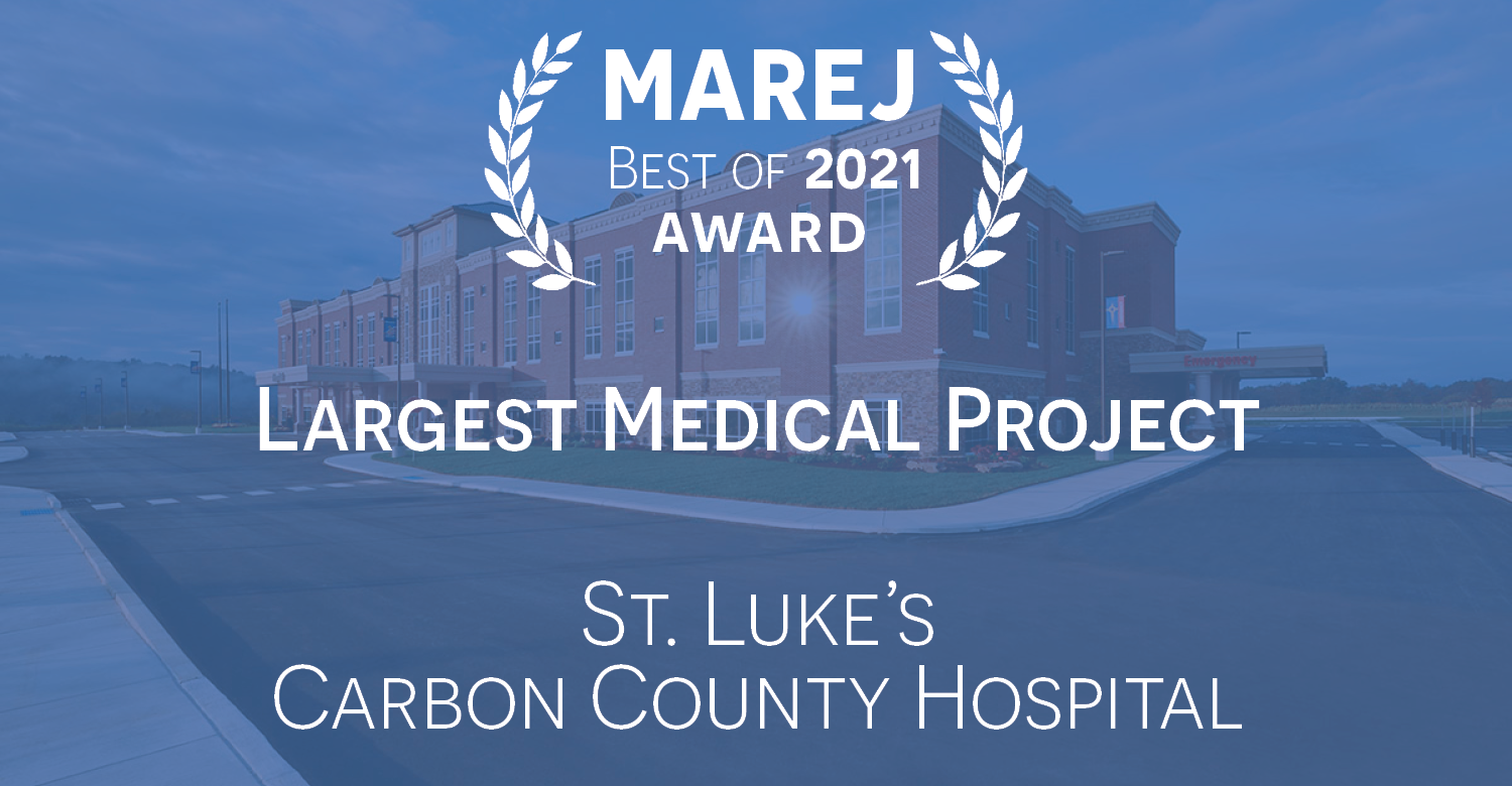 A blue overlay over a photo of St. Luke`s Carbon County campus Hospital.