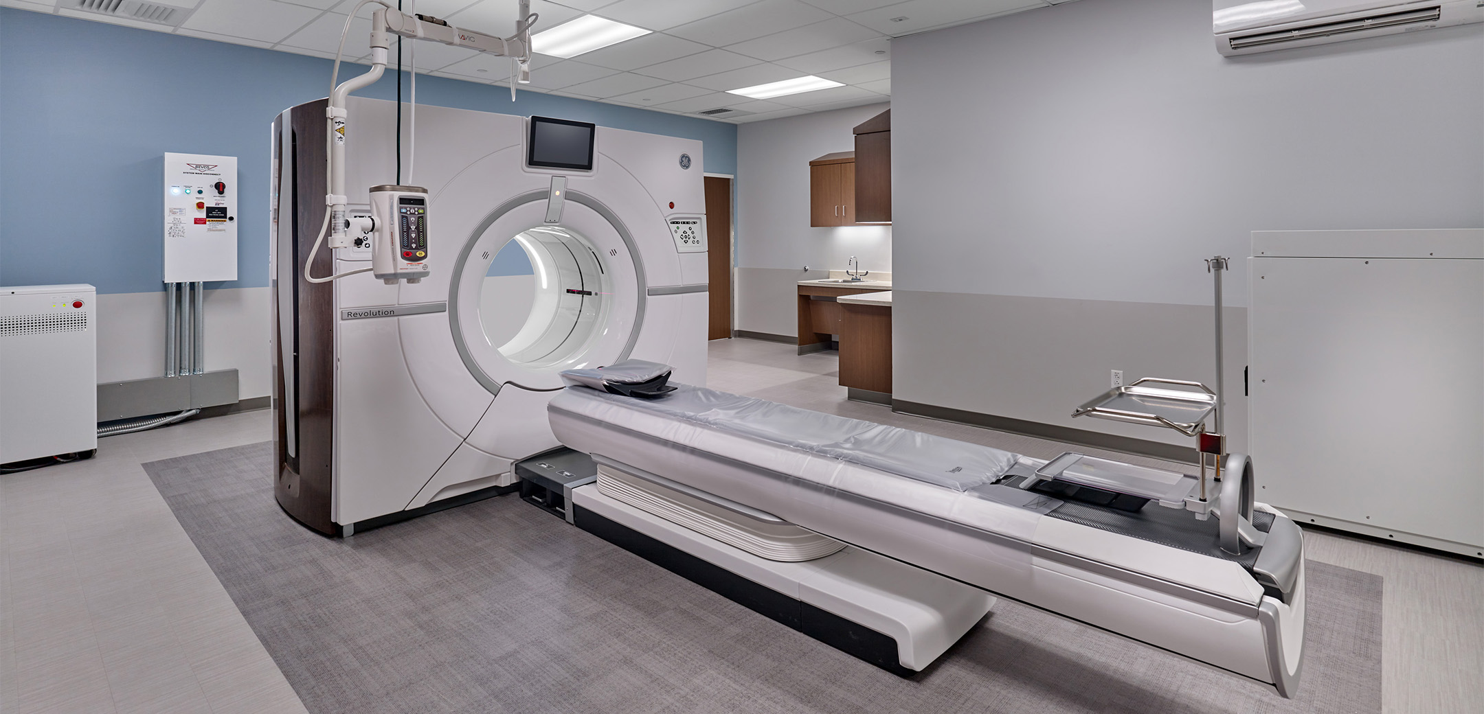 The interior of St. Luke's Anderson Campus featuring a white MRI machine in the center of the room