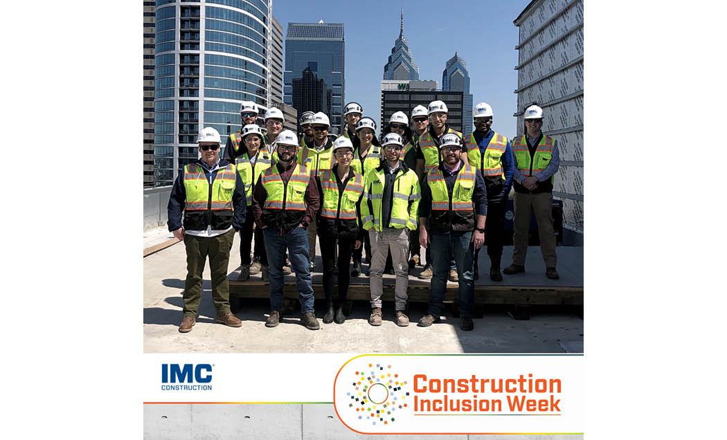 A graphic with IMC employees and a white banner on the bottom that reads Construction Inclusion Week